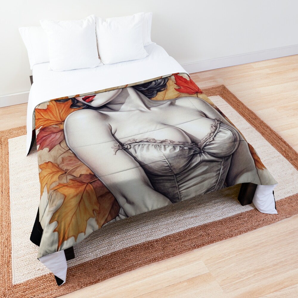 Allegory Of Fall Pin Up Girl Sketch Beautiful AI Concept Art by Xzendor7 Decorative Comforter