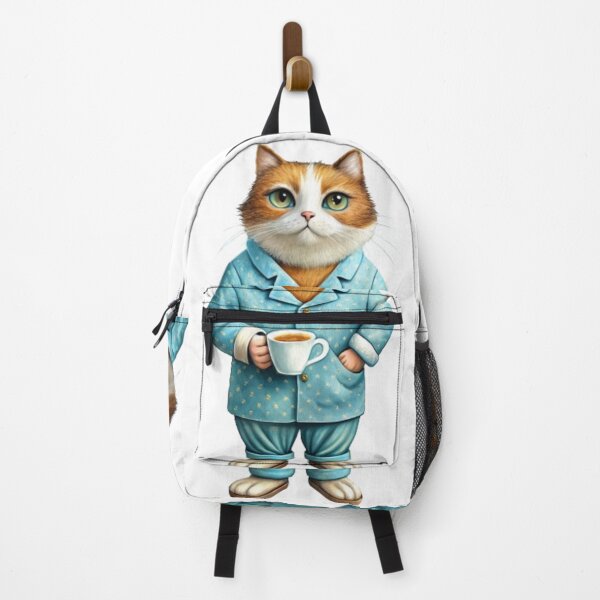 Item preview, Cat in pajamas drinking coffee designed and sold by catcraftss.