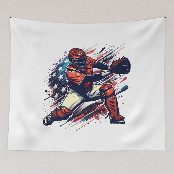 Item preview, Patriotic Baseball Catcher Vintage American Flag 4th of July designed and sold by TeeFleet Noble.