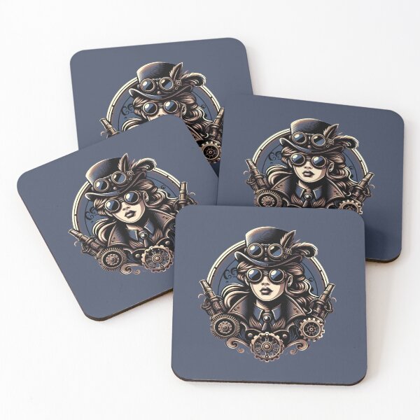 Item preview, Steampunk Woman Vintage Retro Style (Blue Background) designed and sold by MusesWhispers.