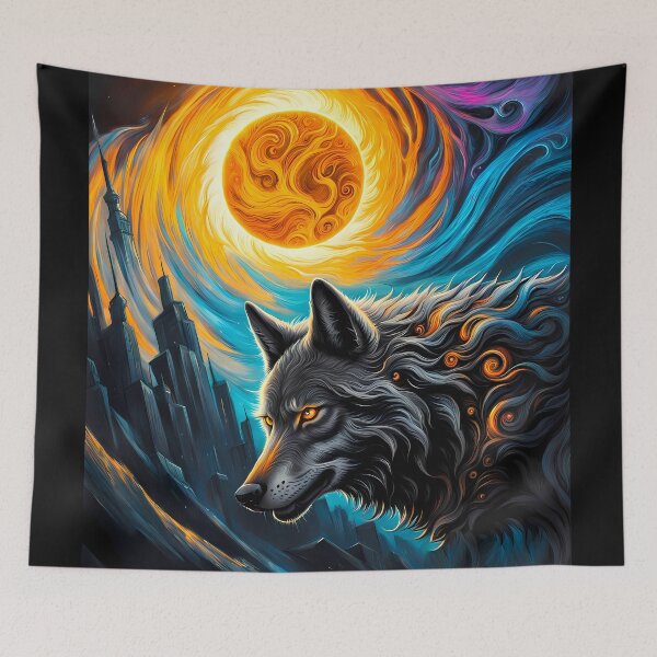 Item preview, Wolf Against Swirling Sun, Ai Generated Art  designed and sold by ACC .