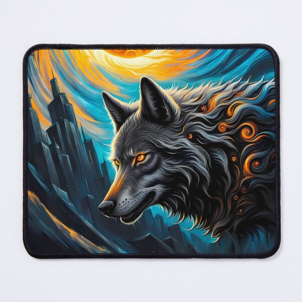 Item preview, Wolf Against Swirling Sun, Ai Generated Art designed and sold by ACC .