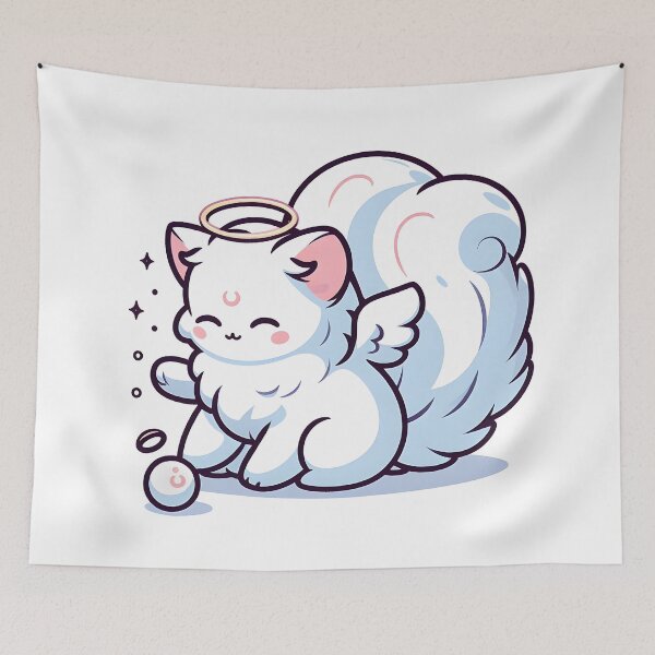 Item preview, Kawaii Gentle Banshee With A Fluffy White Cat designed and sold by CanvasCutie.