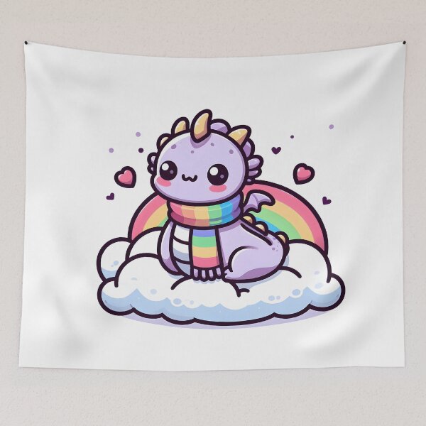 Item preview, Kawaii Cuddly Hydra: Wearing A Rainbow Scarf designed and sold by CanvasCutie.