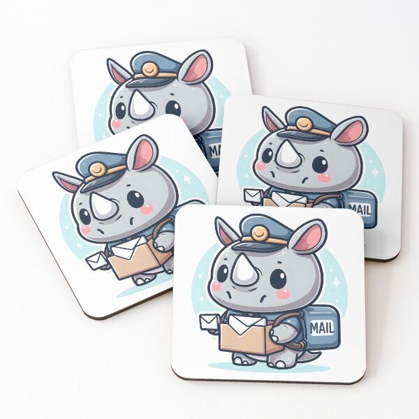 Item preview, Kawaii Rhino Delivering Mail With A Mail Carrier Hat designed and sold by CanvasCutie.