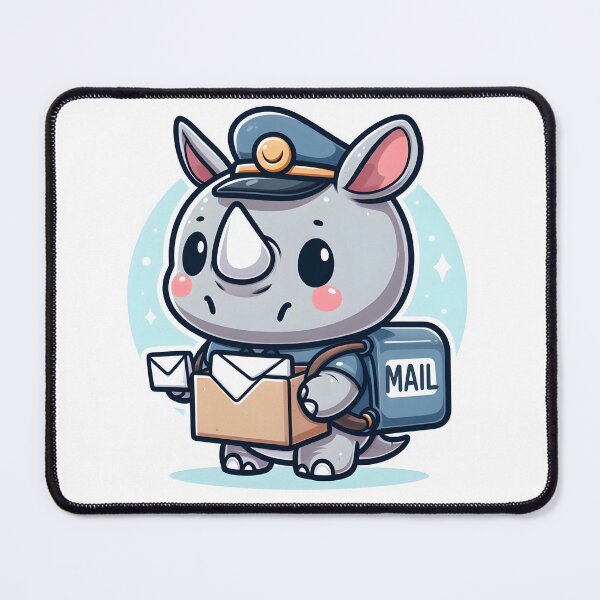 Item preview, Kawaii Rhino Delivering Mail With A Mail Carrier Hat designed and sold by CanvasCutie.
