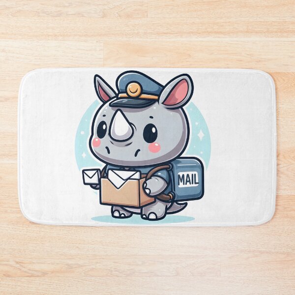 Item preview, Kawaii Rhino Delivering Mail With A Mail Carrier Hat designed and sold by CanvasCutie.