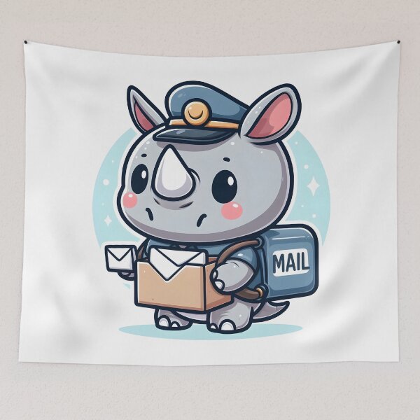 Item preview, Kawaii Rhino Delivering Mail With A Mail Carrier Hat designed and sold by CanvasCutie.