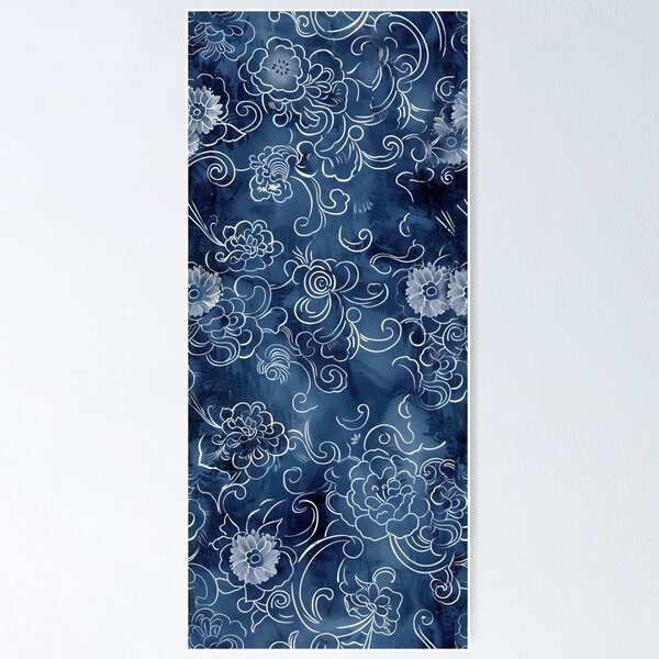 Item preview, Enchanting Blue Japanese Retro Floral Artwork designed and sold by Philipe3d.