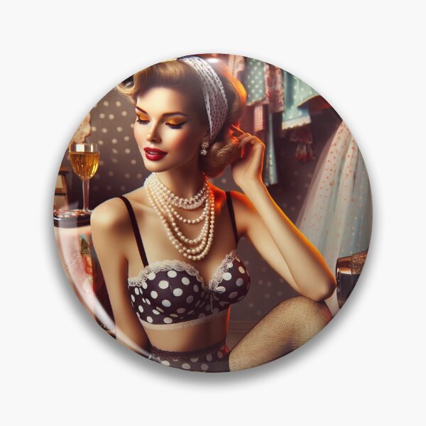 Item preview, Vintage pin-up inspired scene, with polka-dot lingerie and retro accessories, evoking nostalgia designed and sold by AndreaMart.