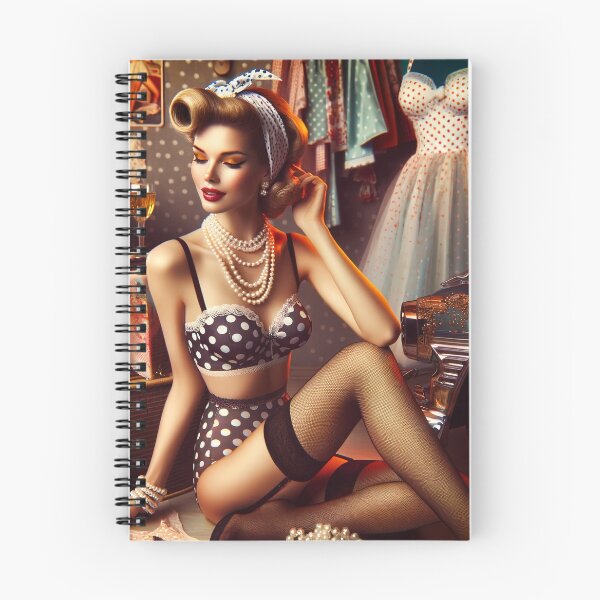 Item preview, Vintage pin-up inspired scene, with polka-dot lingerie and retro accessories, evoking nostalgia designed and sold by AndreaMart.