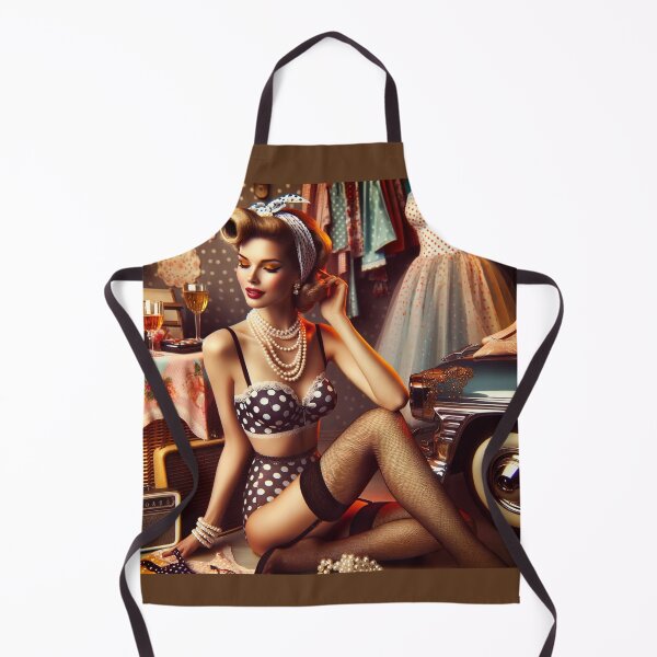 Item preview, Vintage pin-up inspired scene, with polka-dot lingerie and retro accessories, evoking nostalgia designed and sold by AndreaMart.