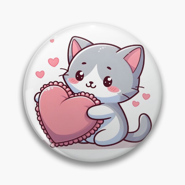 Item preview, Kawaii Kitten With Heart-Shaped Pillow designed and sold by CanvasCutie.