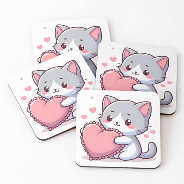 Item preview, Kawaii Kitten With Heart-Shaped Pillow designed and sold by CanvasCutie.