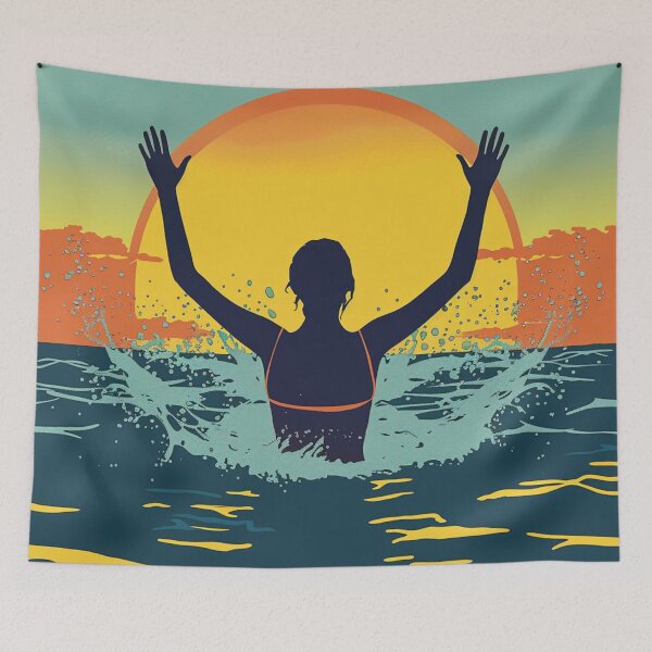 Item preview, Woman in the water – retro sunset 4 designed and sold by Wildflow Creations.