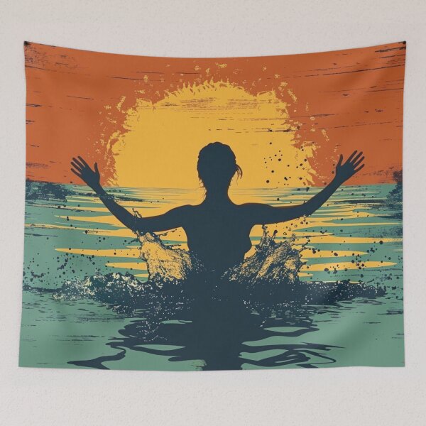 Item preview, Woman in the water – retro sunset 5 designed and sold by Wildflow Creations.