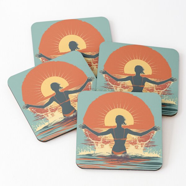 Item preview, Woman in the water splashing – retro sunset 6 designed and sold by Wildflow Creations.