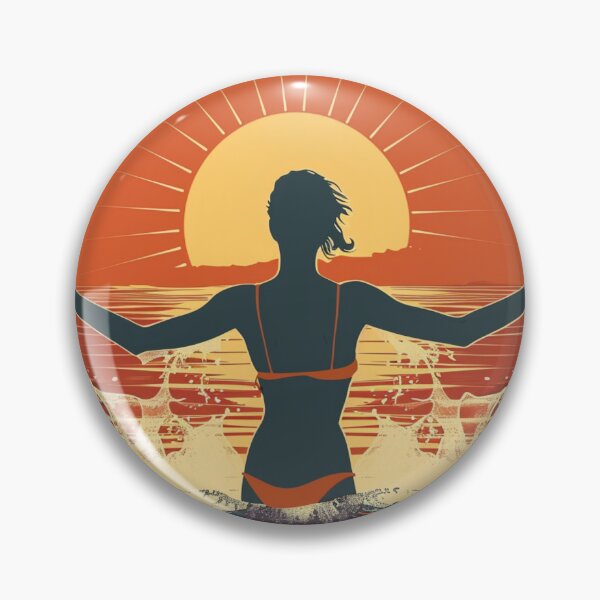 Item preview, Woman in the water splashing – retro sunset 6 designed and sold by Wildflow Creations.