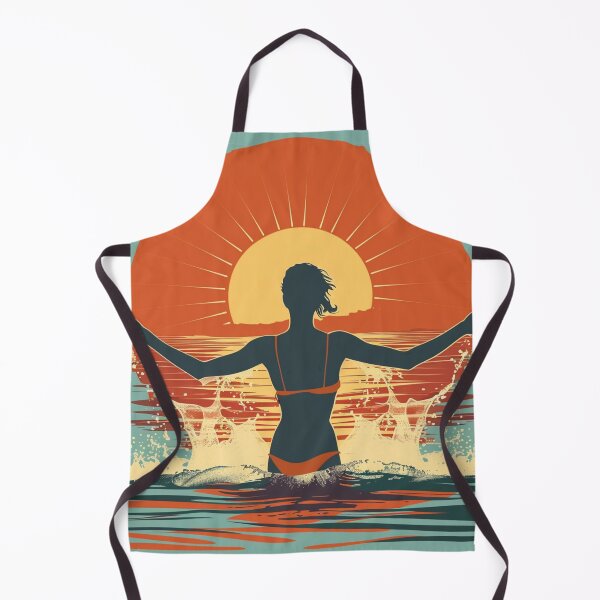 Item preview, Woman in the water splashing – retro sunset 6 designed and sold by Wildflow Creations.