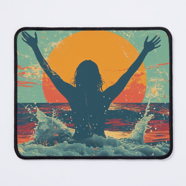 Item preview, Woman in the water splashing – retro sunset 7 designed and sold by Wildflow Creations.