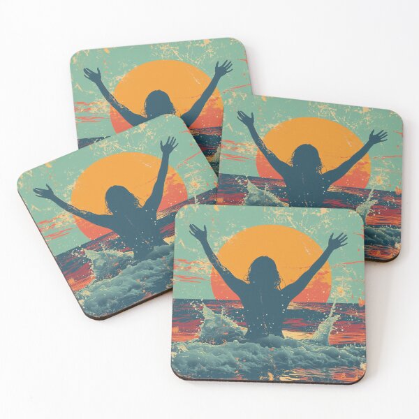 Item preview, Woman in the water splashing – retro sunset 7 designed and sold by Wildflow Creations.