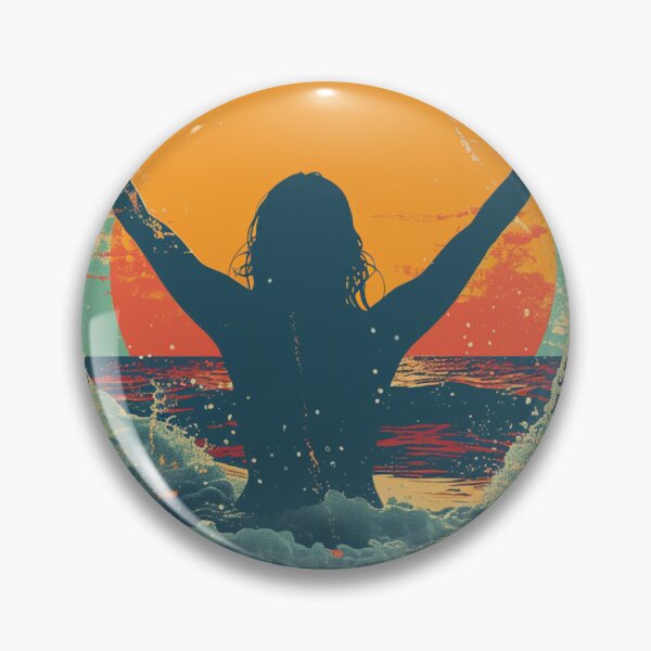 Item preview, Woman in the water splashing – retro sunset 7 designed and sold by Wildflow Creations.