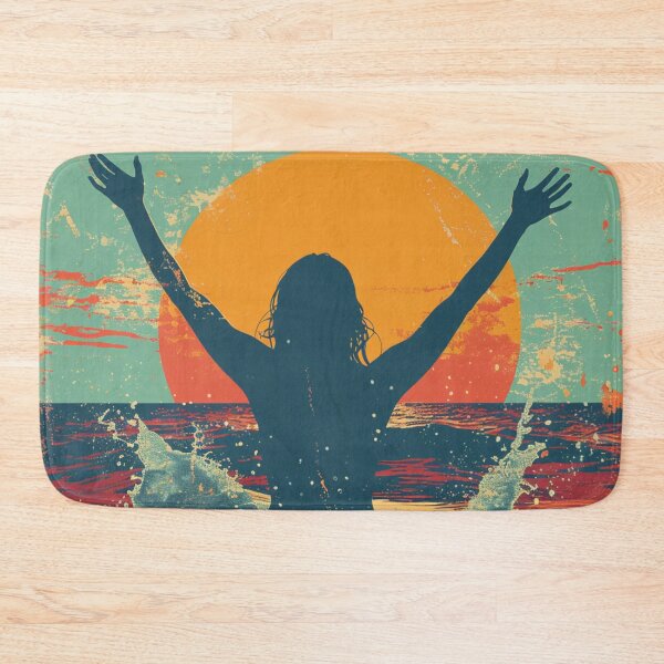 Item preview, Woman in the water splashing – retro sunset 7 designed and sold by Wildflow Creations.