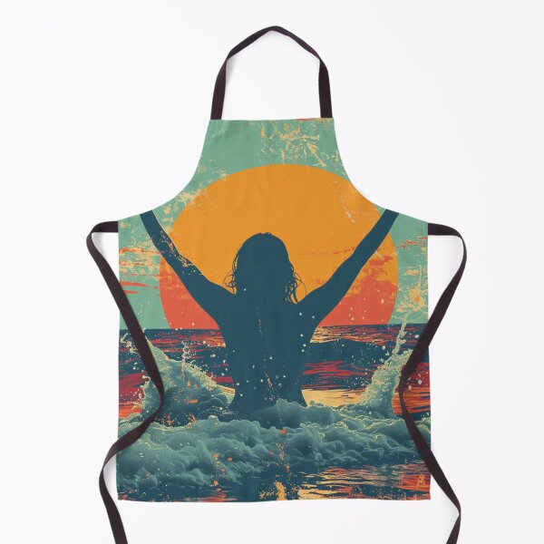 Item preview, Woman in the water splashing – retro sunset 7 designed and sold by Wildflow Creations.