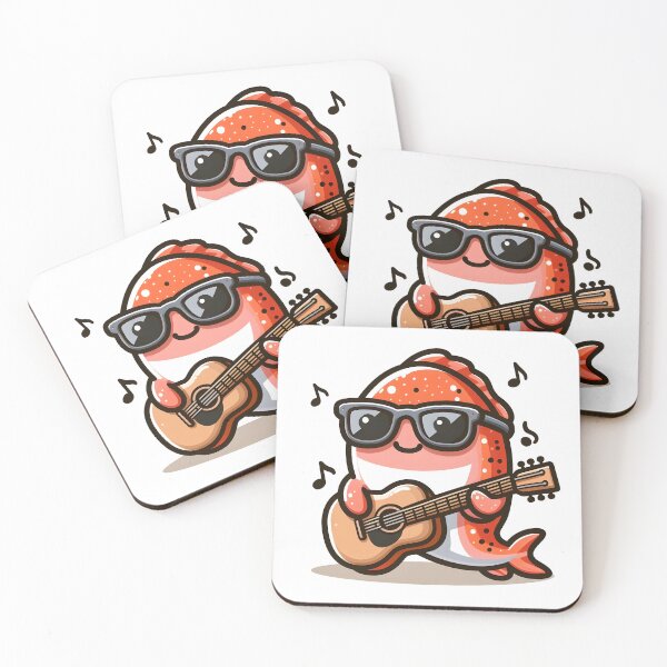 Item preview, Kawaii Salmon With Sunglasses Playing Guitar designed and sold by CanvasCutie.