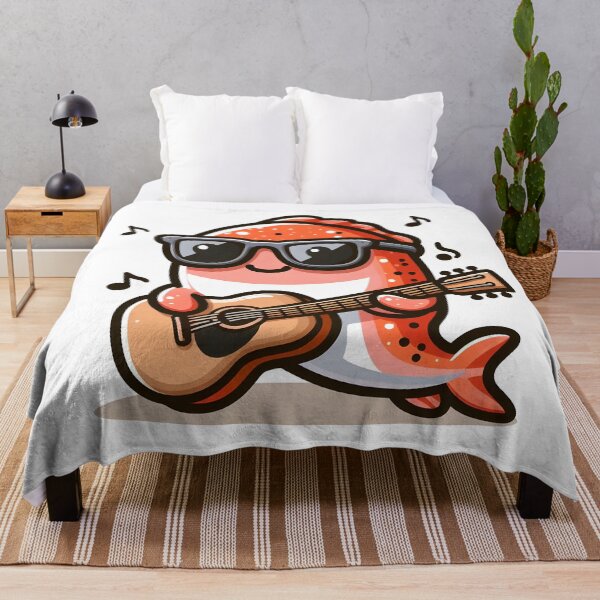 Item preview, Kawaii Salmon With Sunglasses Playing Guitar designed and sold by CanvasCutie.