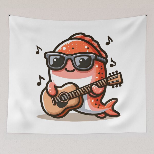 Item preview, Kawaii Salmon With Sunglasses Playing Guitar designed and sold by CanvasCutie.
