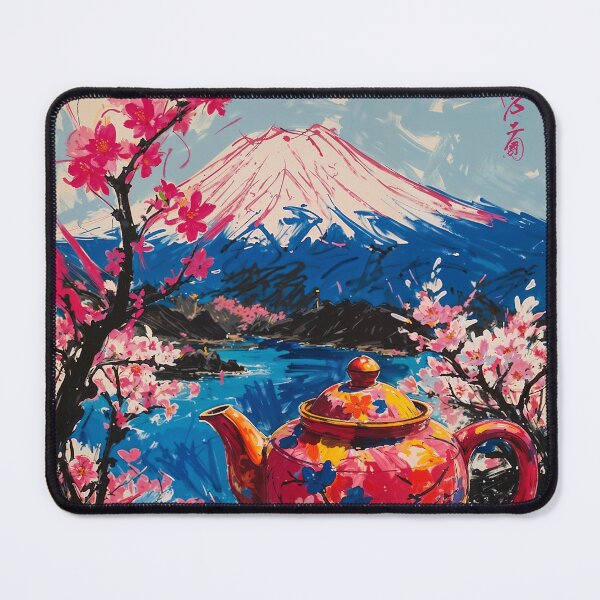 Item preview, Abstract Japanese Artwork - Cherry blossoms, Mount Fuji and a Traditional Teapot designed and sold by feether-store.