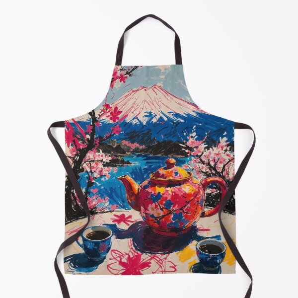 Item preview, Abstract Japanese Artwork - Cherry blossoms, Mount Fuji and a Traditional Teapot designed and sold by feether-store.