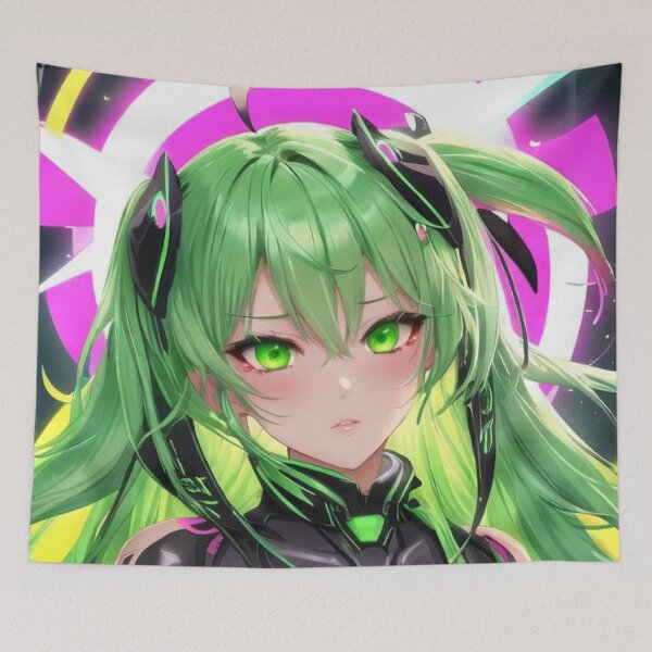 Item preview, Beautiful futuristic green haired anime woman  designed and sold by AdultAnime.