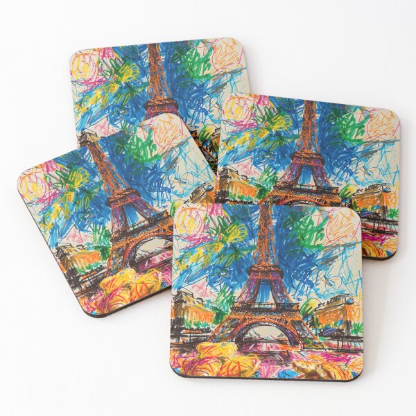 Item preview, Abstract French Artwork - Eiffel Tower and Croissants  designed and sold by feether-store.
