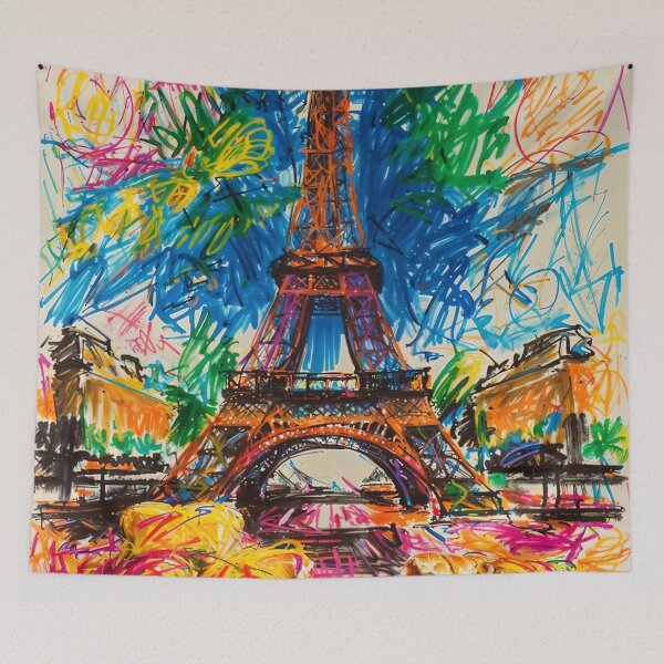 Item preview, Abstract French Artwork - Eiffel Tower and Croissants  designed and sold by feether-store.