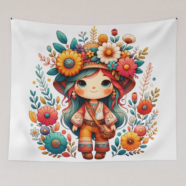 Item preview, Chica con ojos saltones y sombrero al estilo boho. designed and sold by GabbyKI261.
