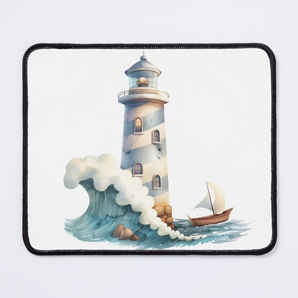 Item preview, Cute blue watercolor lighthouse with wave designed and sold by 1enchik.