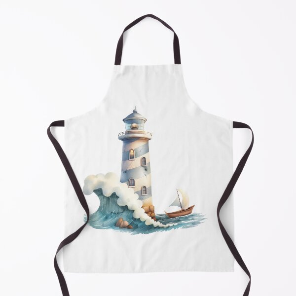 Aperçu de l'œuvre Joli phare aquarelle bleu avec vague créée et vendue par 1enchik.