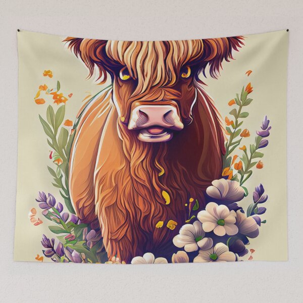 Item preview, Highland Cow in Wildflowers designed and sold by LianaCreates.