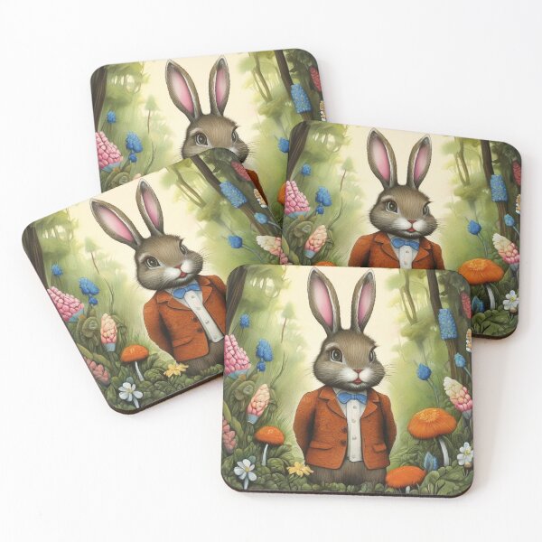 Item preview, Cute fluffy bunny rabbit in a suit on a spring walk. A small Art Deco portrait. designed and sold by SaraSumi.