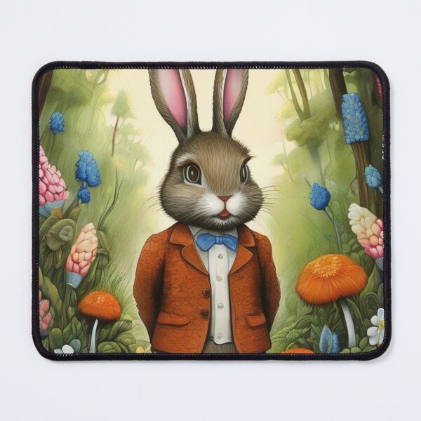 Item preview, Cute fluffy bunny rabbit in a suit on a spring walk. A small Art Deco portrait. designed and sold by SaraSumi.