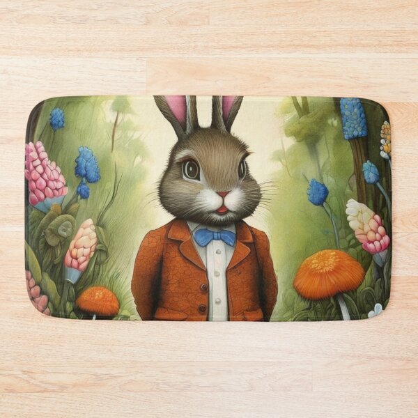 Item preview, Cute fluffy bunny rabbit in a suit on a spring walk. A small Art Deco portrait. designed and sold by SaraSumi.