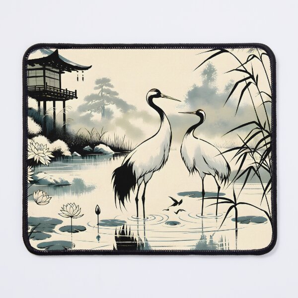 Item preview, Crane in a Pond, Japanese Art Style designed and sold by ParenthoodPuns.