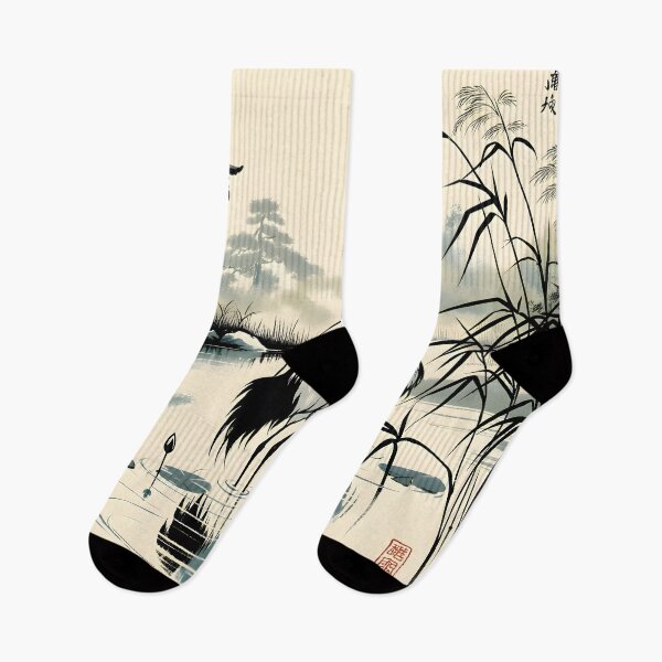 Item preview, Crane in a Pond, Japanese Art Style designed and sold by ParenthoodPuns.