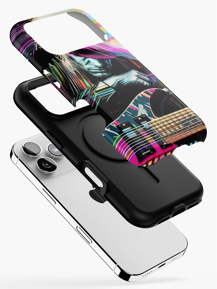 Thumbnail 2 of 4, iPhone Case, Neon Riffs in Digital Rifts designed and sold by ramboe.