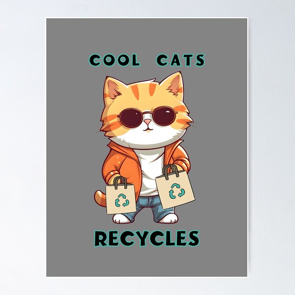 Item preview, Recycling cool cat, with sunglasses, recycling bags  designed and sold by Hope-it-fits.