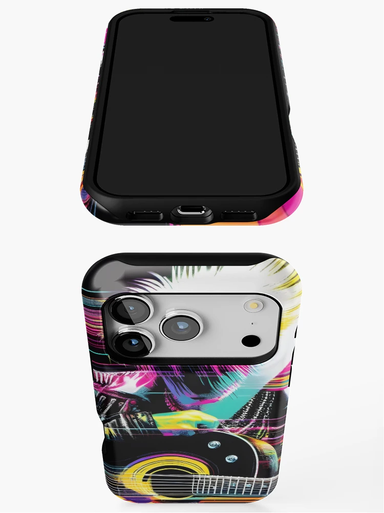 Thumbnail 3 of 4, iPhone Case, Neon Riffs in Digital Rifts 2 designed and sold by ramboe.