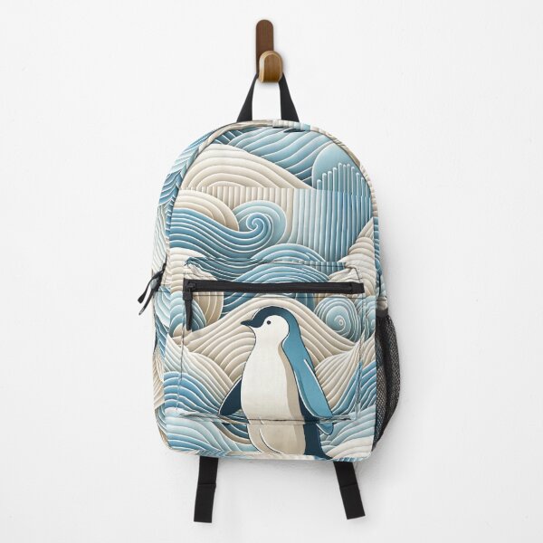 Item preview, Penguin In Cream Blue Abstract Waves designed and sold by PenguinForests.