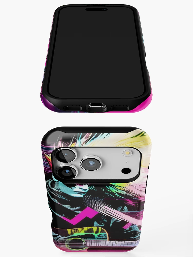 Thumbnail 3 of 4, iPhone Case, Neon Riffs in Digital Rifts 3 designed and sold by ramboe.